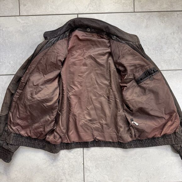 Vintage Animal Print Leather Bomber Jacket Dbl Zip Relaxed For Shoulder Padded - Picture 4 of 9